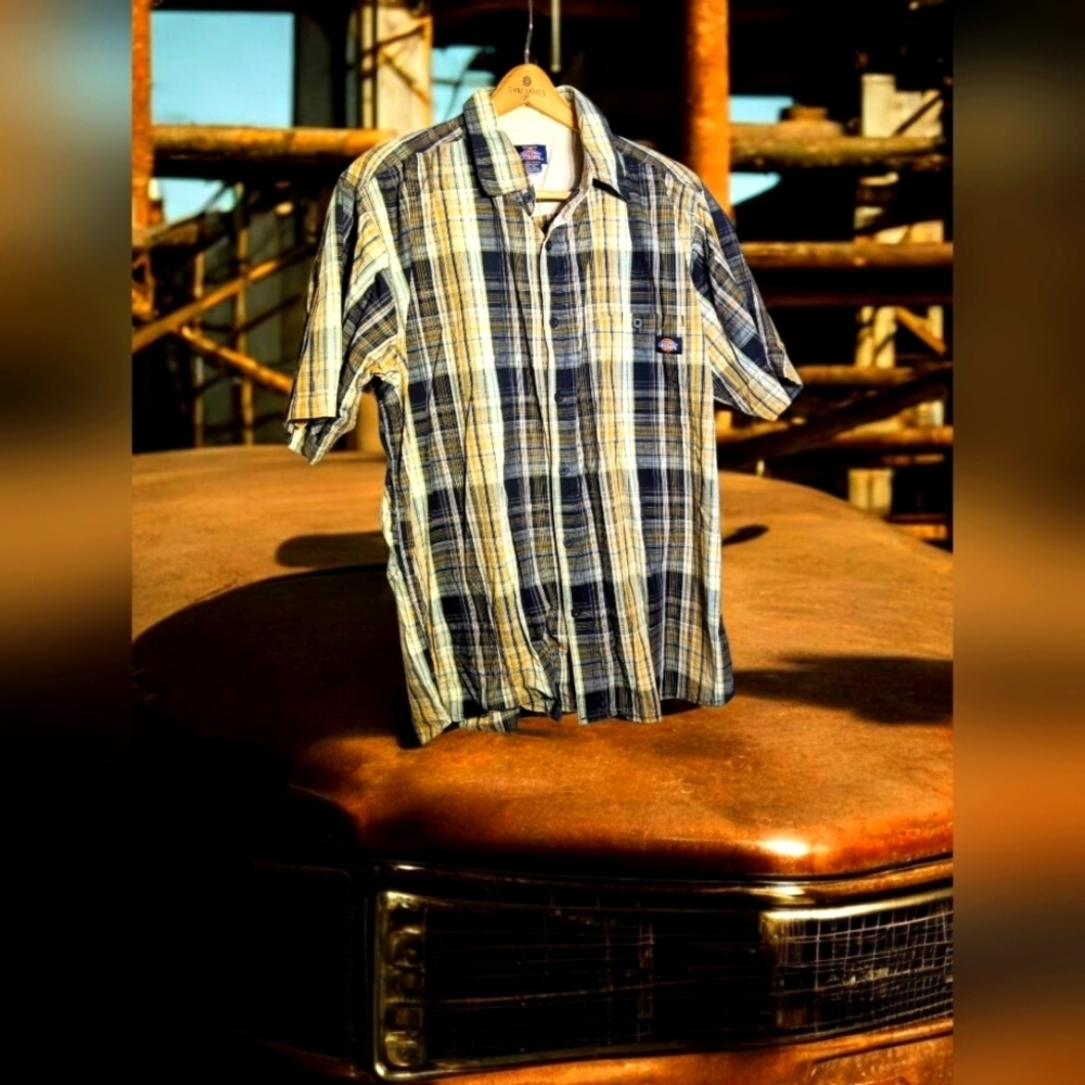 Dickies Brown and Yellow Sz 2XL Casual Button Down Shirt